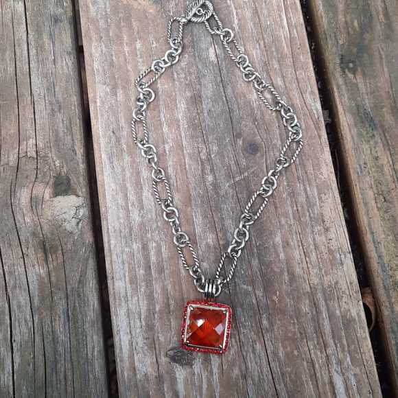 Toggle Necklace Silver Orange CZ
